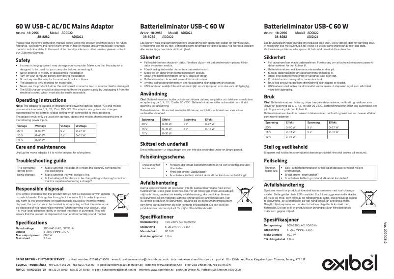 Page 1 de la notice Manuel utilisateur Exibel ADG022