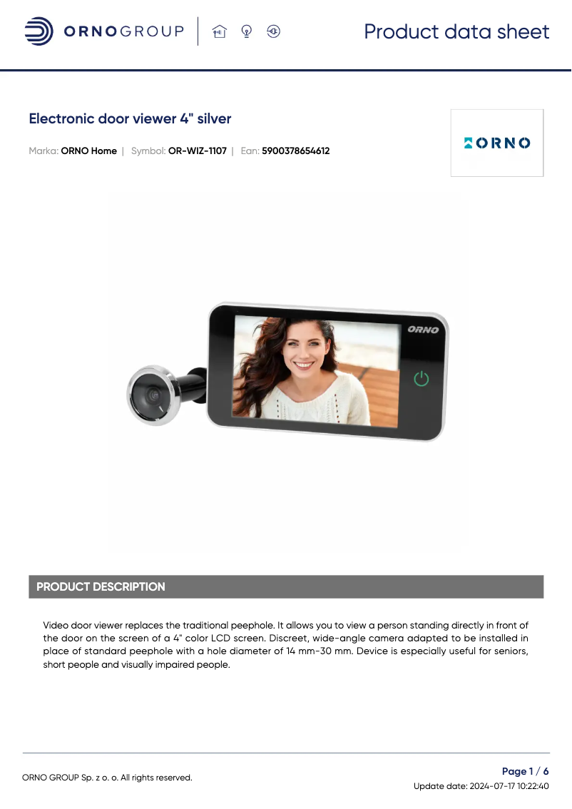 Page 1 de la notice Fiche technique ORNO OR-WIZ-1107