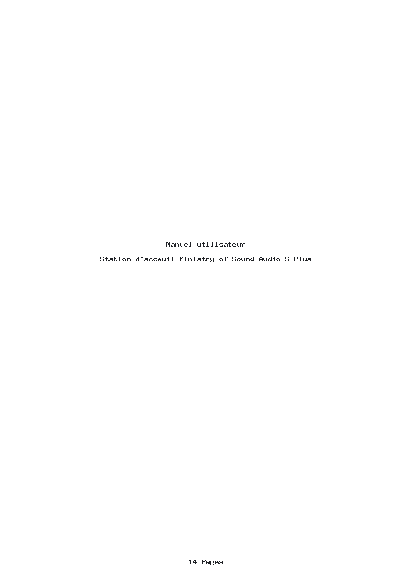 Page 1 de la notice Manuel utilisateur Ministry of Sound Audio S Plus