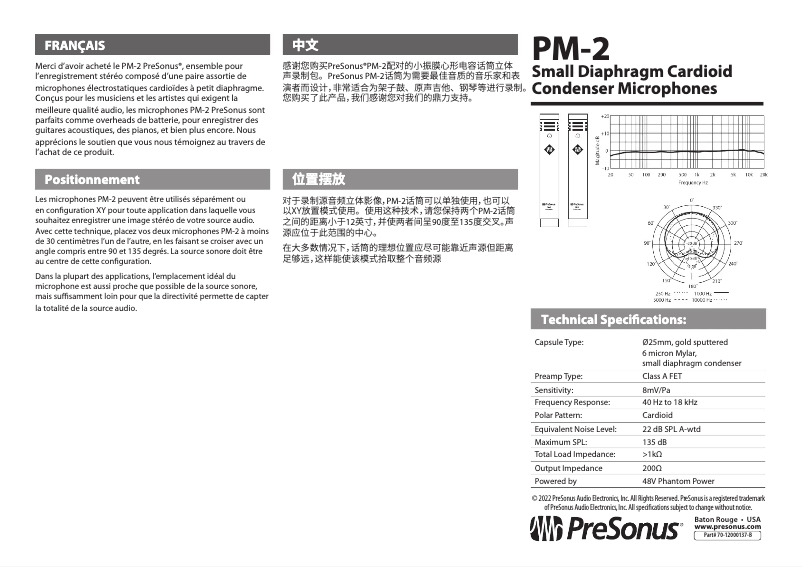 Page 1 of the manual User Manual PreSonus PM-2