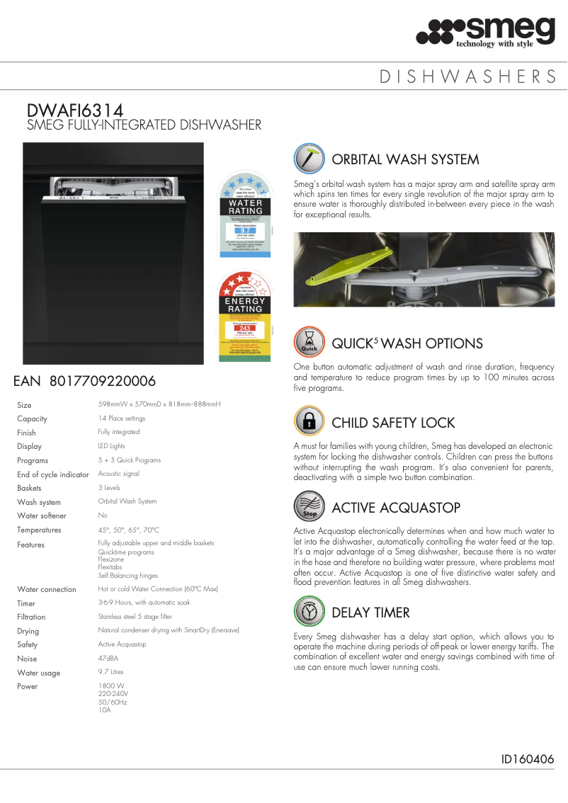 Página 1 del manual Ficha técnica Smeg DWAFI6314