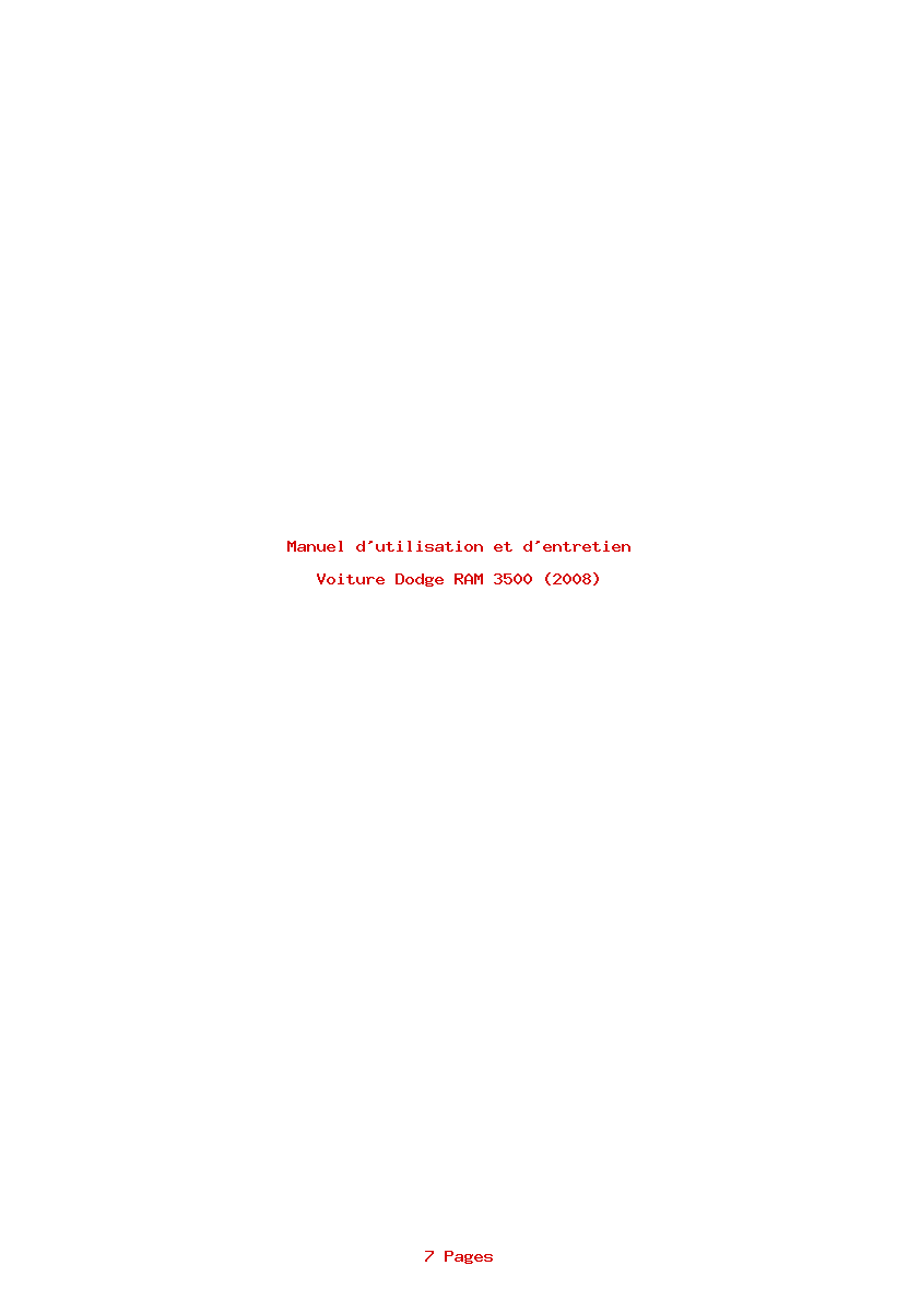 Page 1 de la notice Manuel d'utilisation et d'entretien Dodge RAM 3500 (2008)