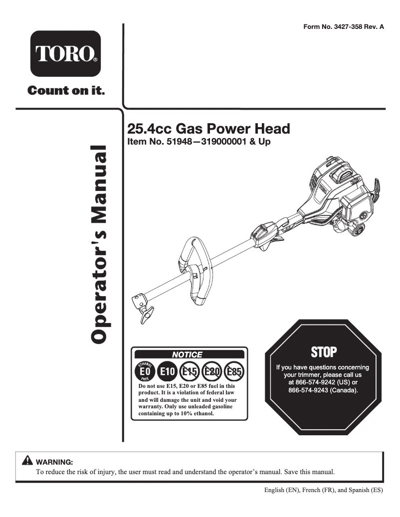 Page 1 de la notice Manuel utilisateur Toro 51948