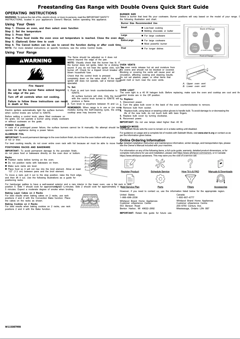 Page 1 de la notice Guide de démarrage rapide Whirlpool WGG745S0FE