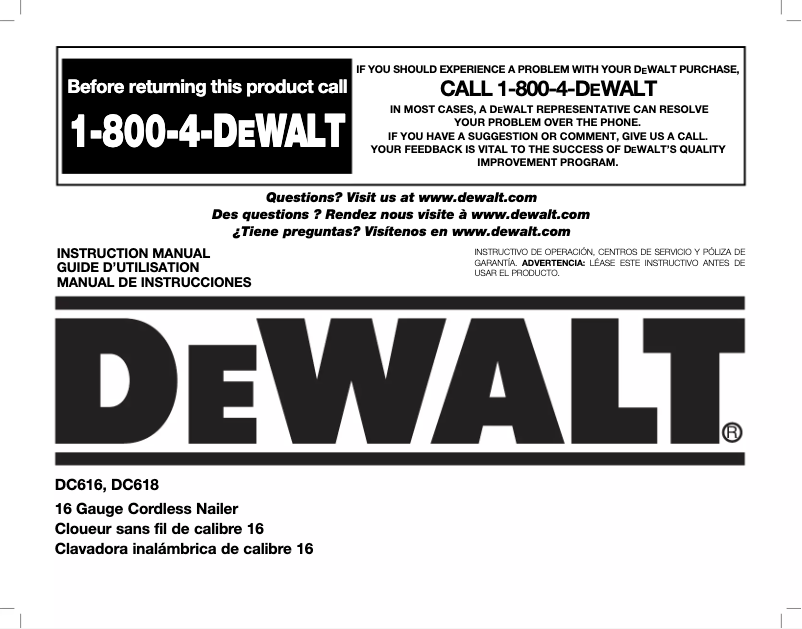 Page 1 de la notice Manuel utilisateur DeWalt DC618K