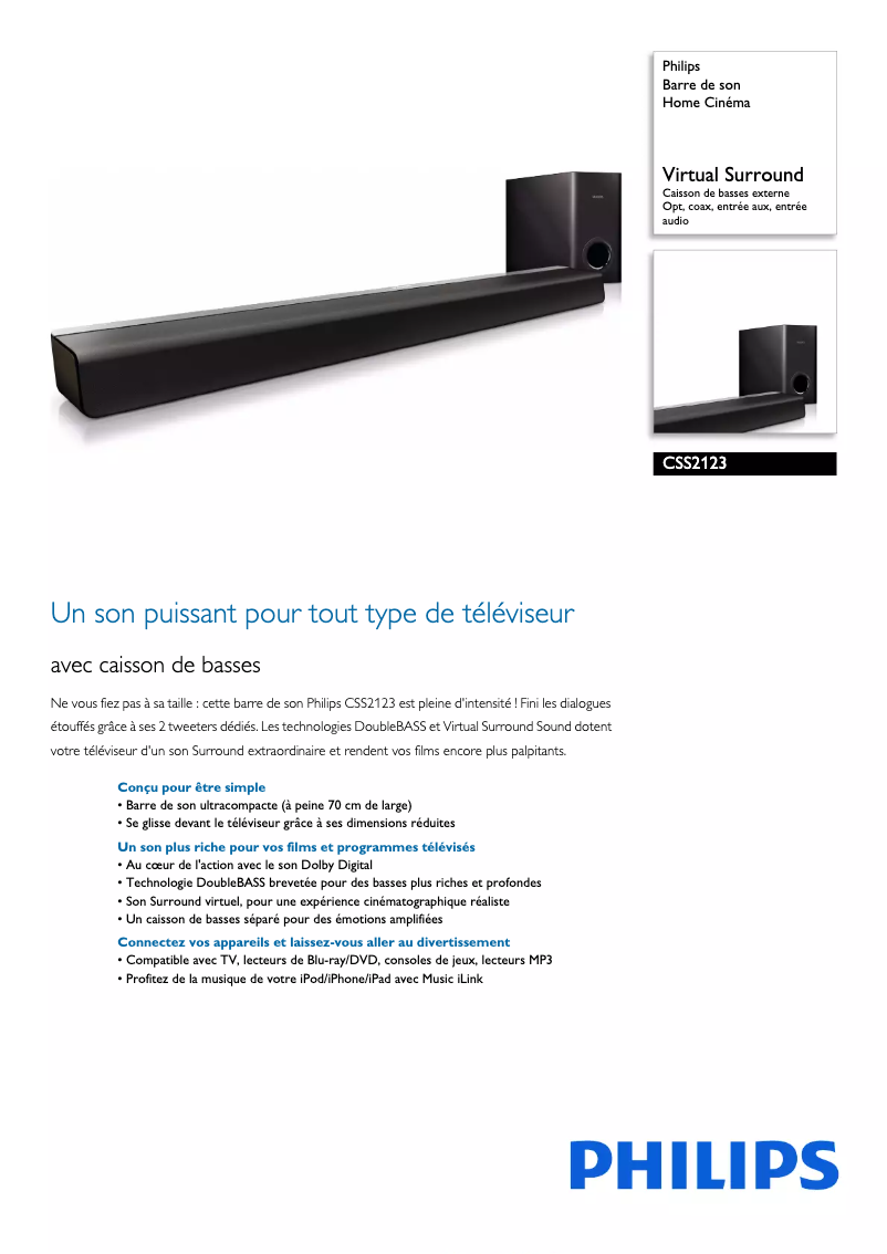 Page 1 of the manual Technical Sheet Philips CSS2123