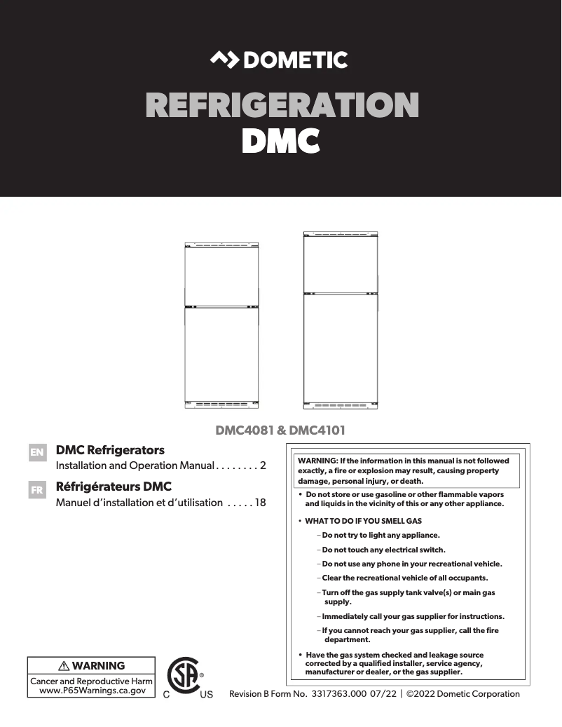 Page 1 de la notice Manuel utilisateur Dometic DMC4081