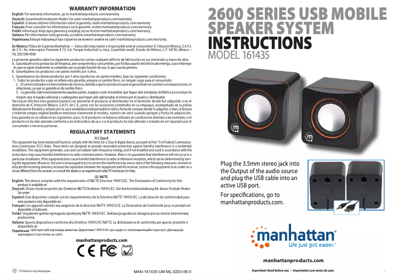 Page 1 de la notice Manuel utilisateur Manhattan 2600