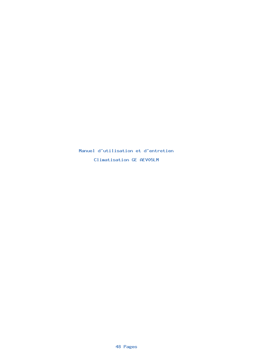 Page 1 de la notice Manuel d'utilisation et d'entretien GE AEV05LM