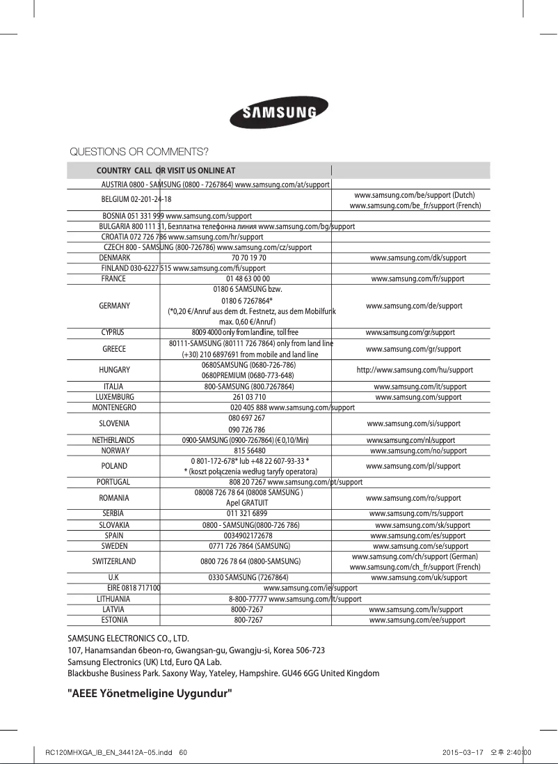 Page 1 de la notice Manuel utilisateur Samsung RC160MHXEA