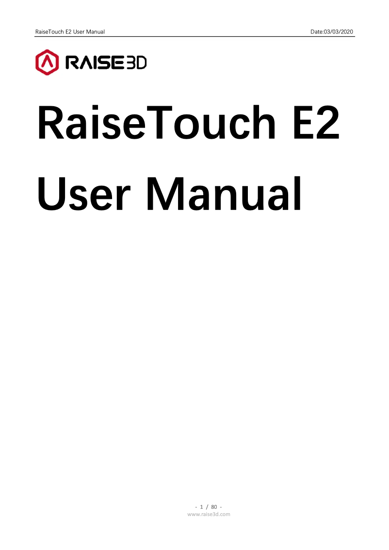 Page 1 de la notice Manuel utilisateur Raise3D E2