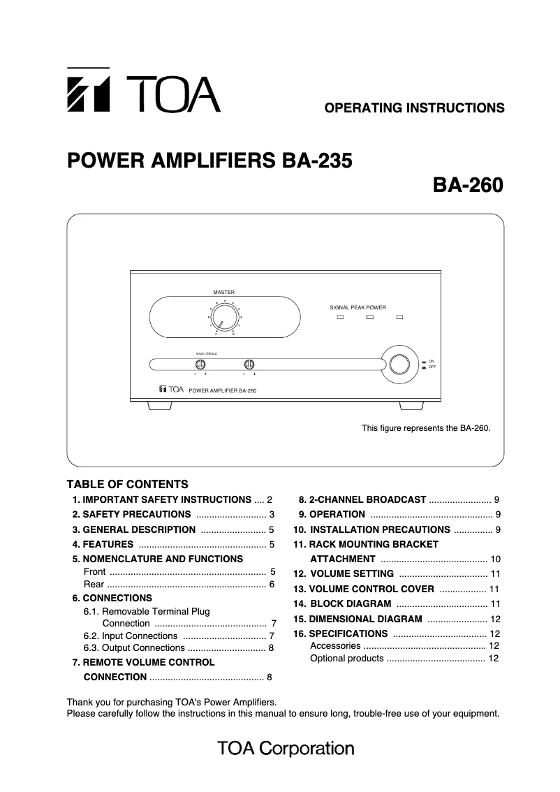 Page 1 de la notice Manuel utilisateur TOA BA-260