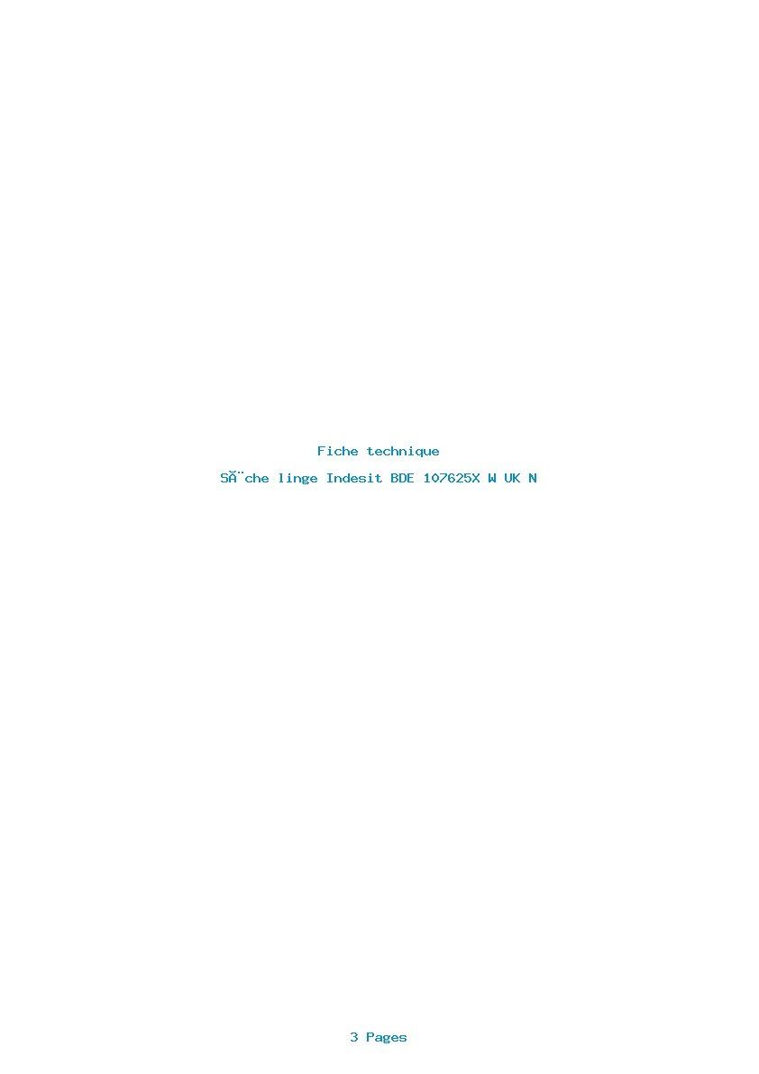 Page 1 de la notice Fiche technique Indesit BDE 107625X W UK N