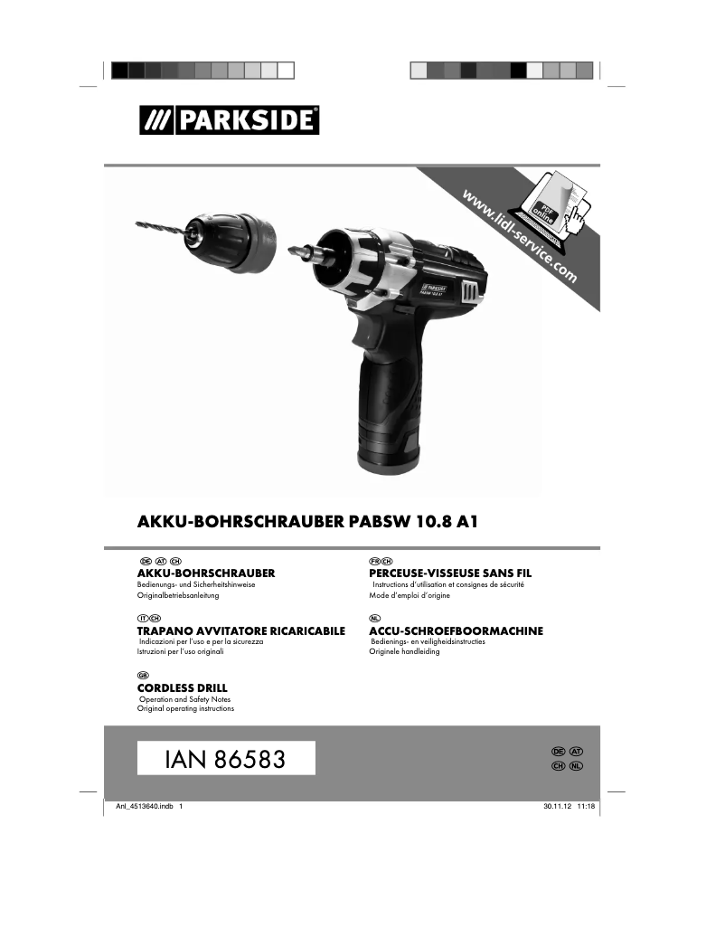 Page 1 of the manual User Manual Parkside PABSW 10 8