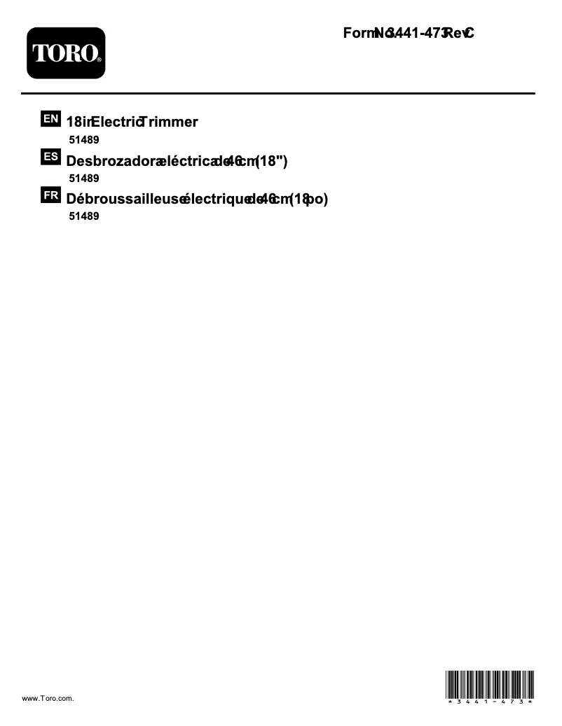 Page 1 de la notice Manuel utilisateur Toro 51489