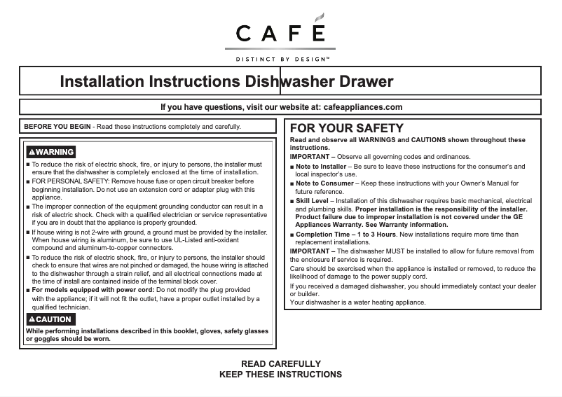Page 1 de la notice Guide d'installation Café CDD220P3WD1
