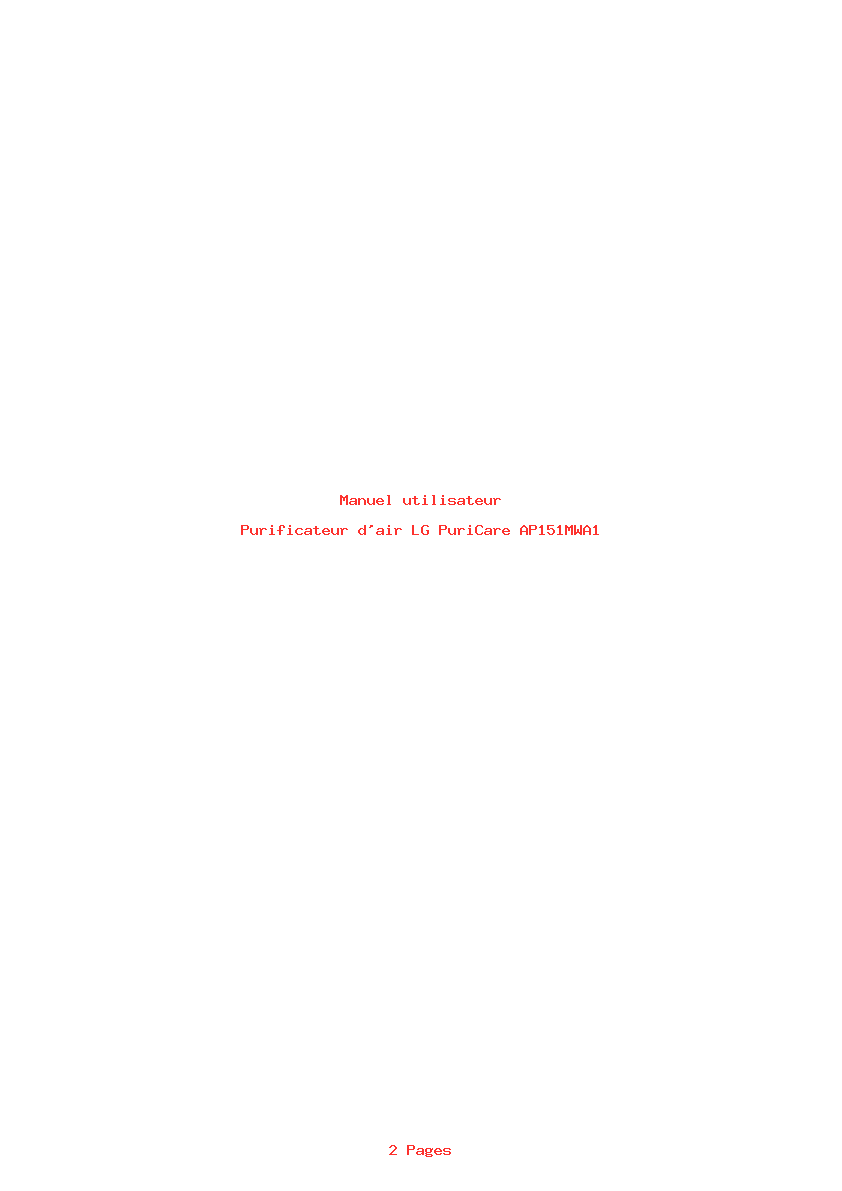 Page 1 de la notice Manuel utilisateur LG PuriCare AP151MWA1