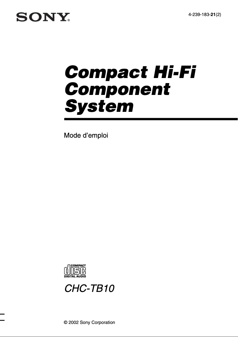 Page 1 de la notice Manuel utilisateur Sony CHC-TB10