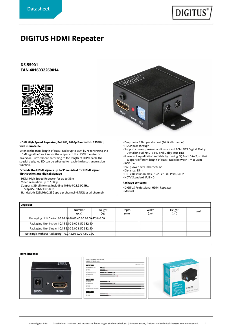 Page 1 de la notice Fiche technique Digitus DS-55901