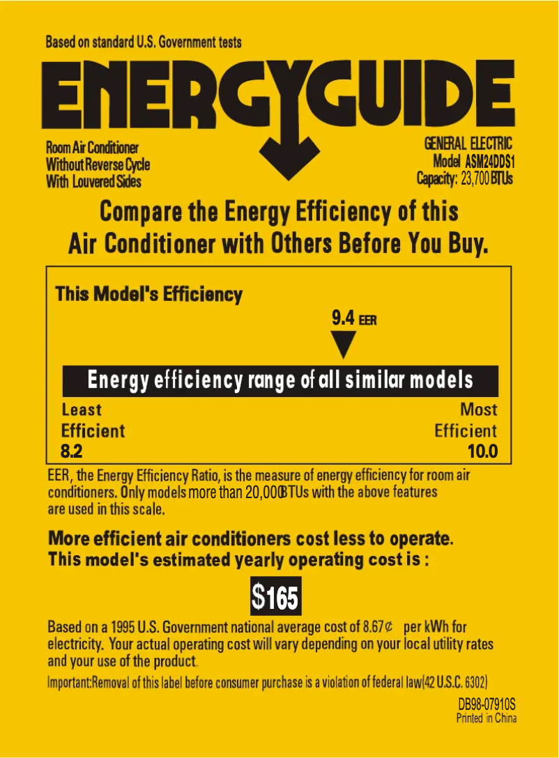 Page n°1 - Label énergétique GE ASM24DD