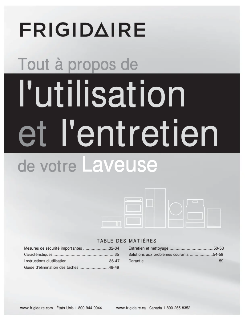 Page 1 de la notice Manuel utilisateur Frigidaire FAFW3801LB