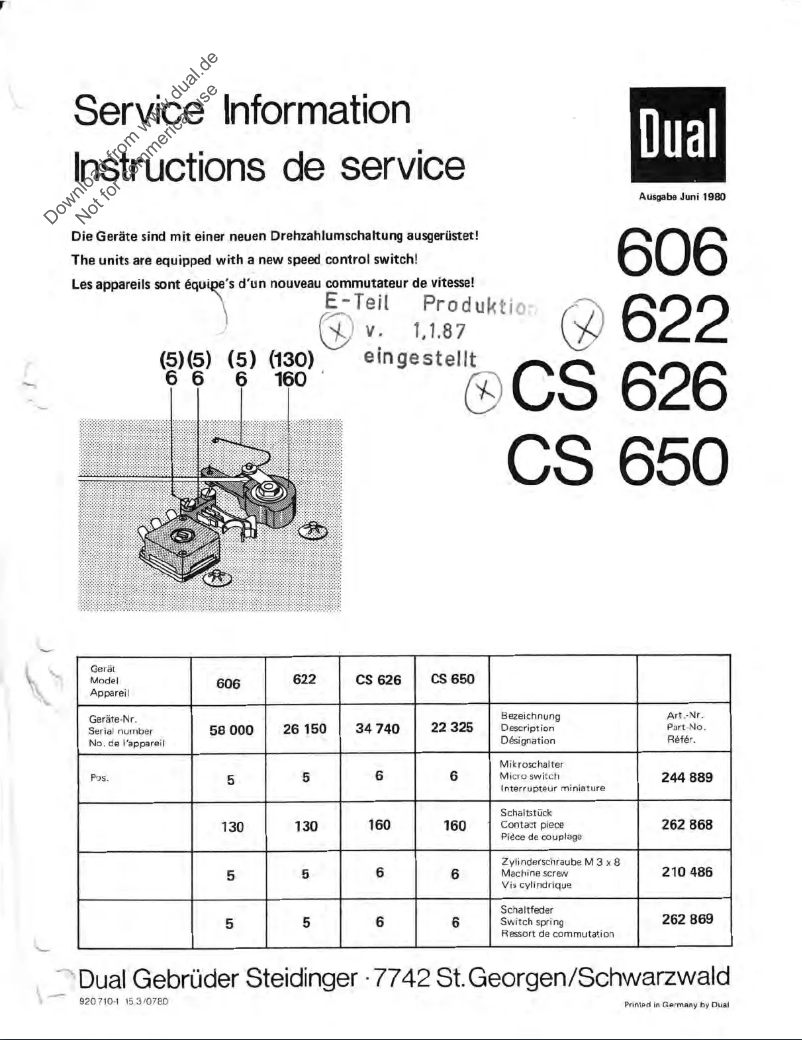 Page 1 de la notice Manuel utilisateur Dual CS 650 RC