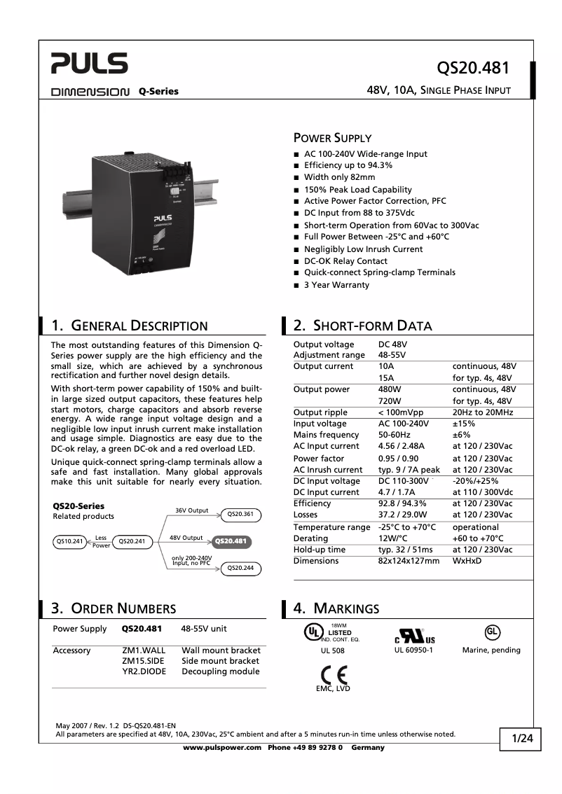 Page 1 of the manual User Manual Puls Dimension DIMENSION QS20.481