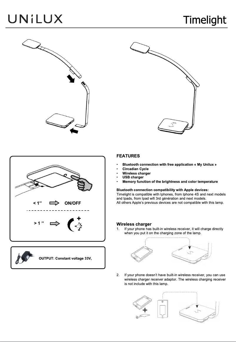 Page 1 de la notice Manuel utilisateur Unilux Timelight