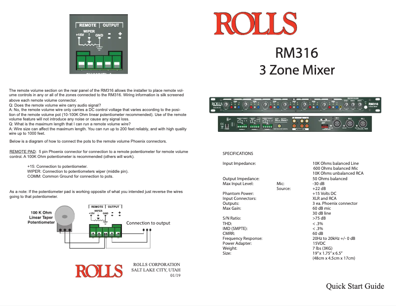 Page 1 de la notice Manuel utilisateur Rolls RM316