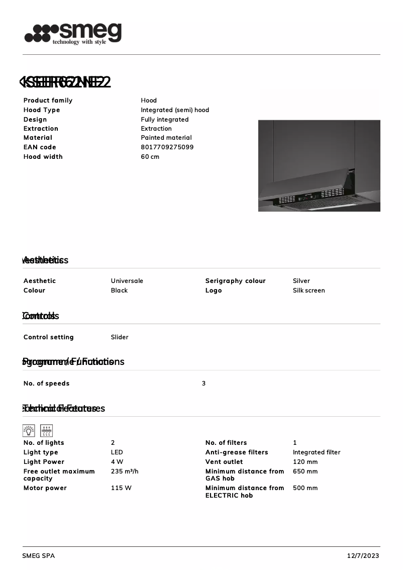 Page 1 de la notice Fiche technique Smeg KSEIR62NE2