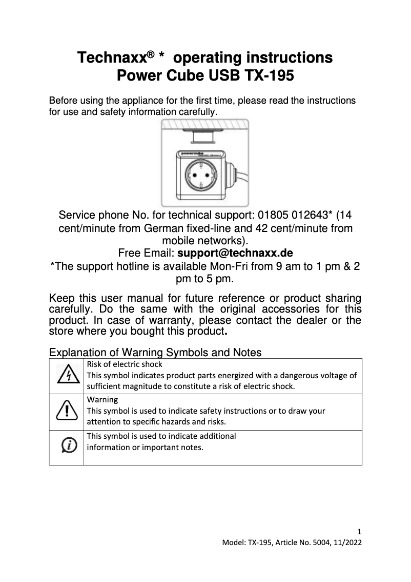 Page 1 de la notice Manuel utilisateur Technaxx TX-195