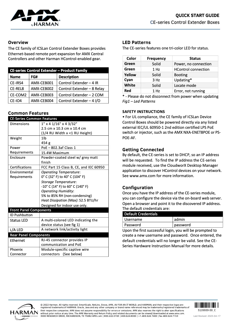 Page 1 de la notice Guide de démarrage rapide AMX CE-COM2