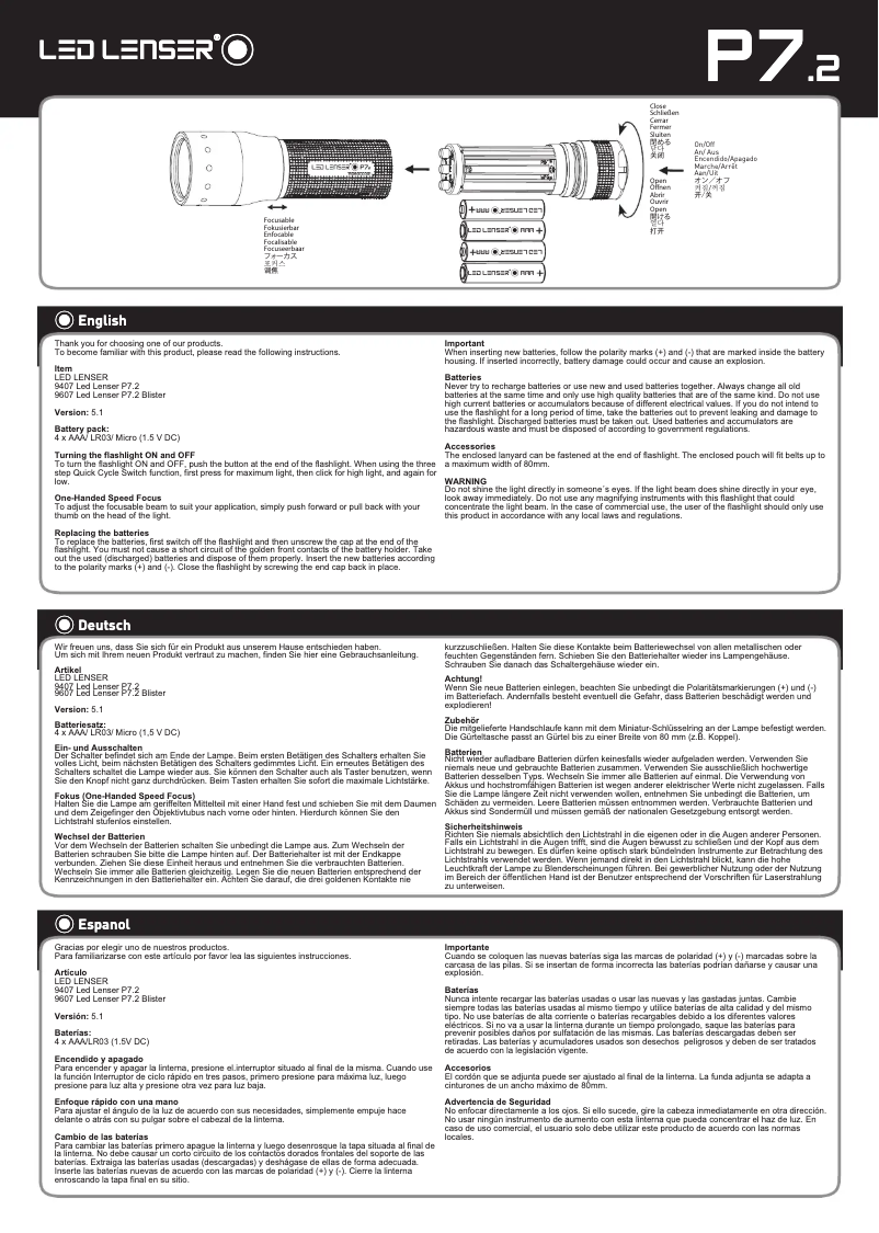 Page 1 de la notice Manuel utilisateur Ledlenser P7.2