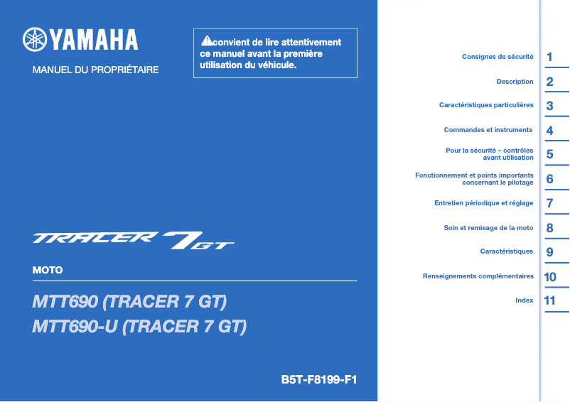 Page 1 of the manual User Manual Yamaha Tracer 7 GT (2024)