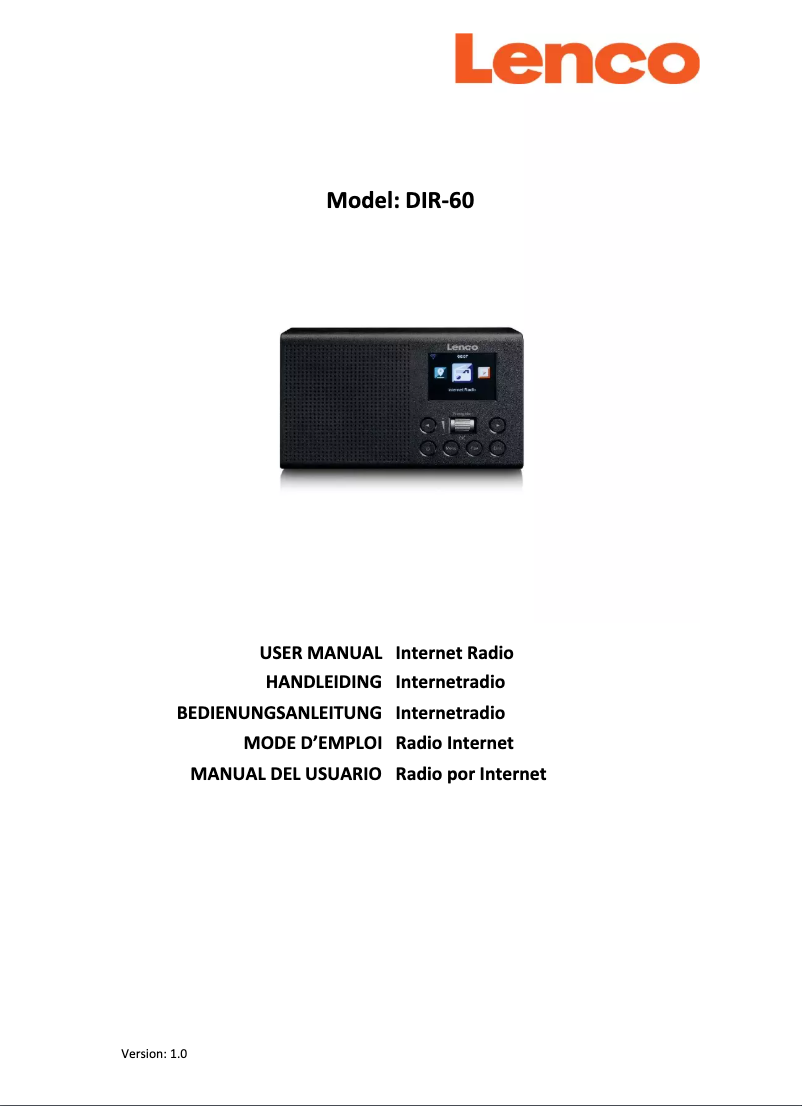 Page 1 de la notice Manuel utilisateur Lenco DIR-60