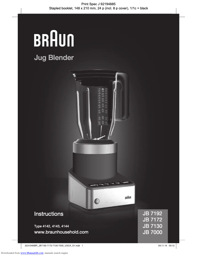 Page 1 de la notice Manuel utilisateur Braun Powerblend JB 7192