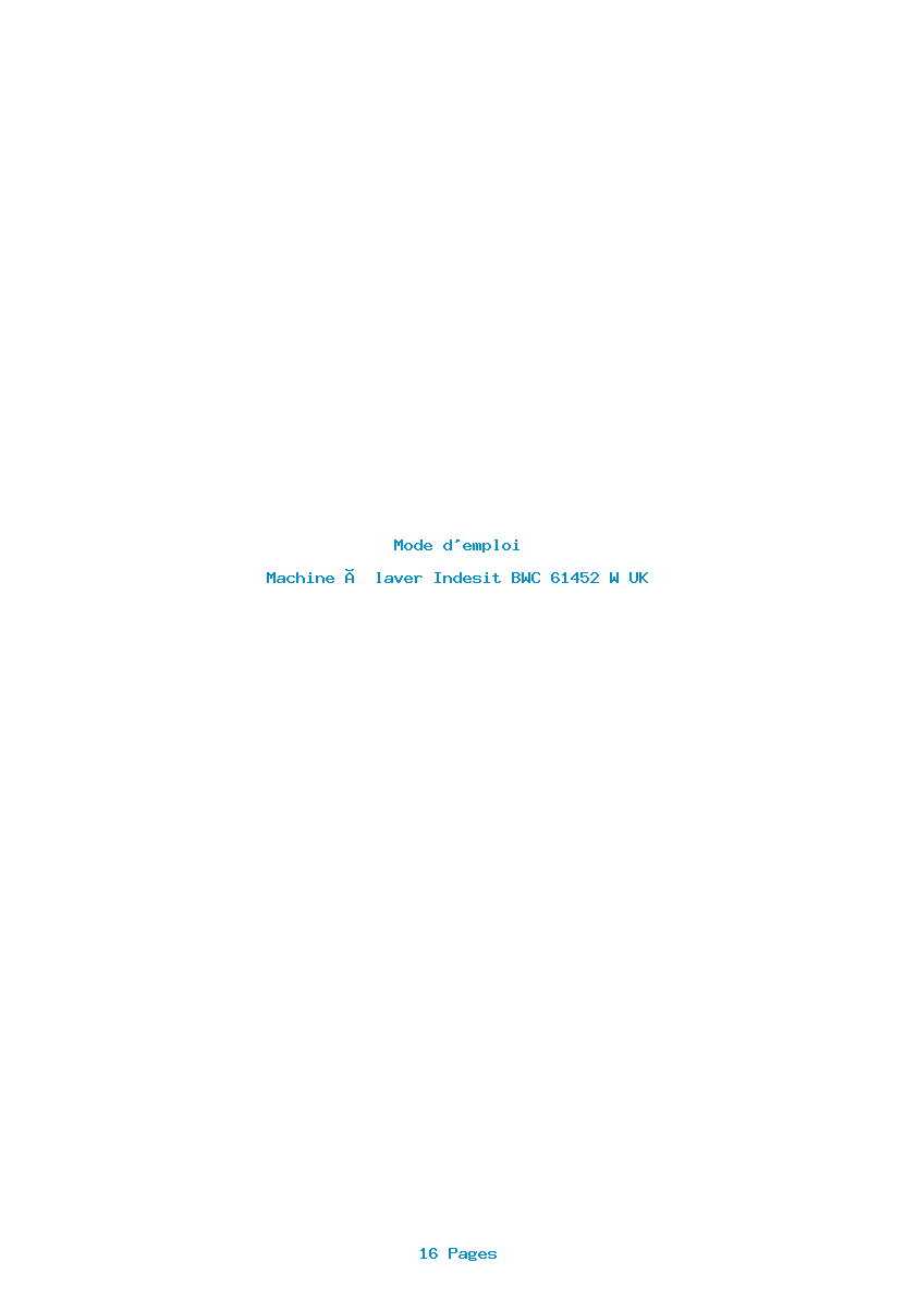 Page 1 de la notice Mode d'emploi Indesit BWC 61452 W UK
