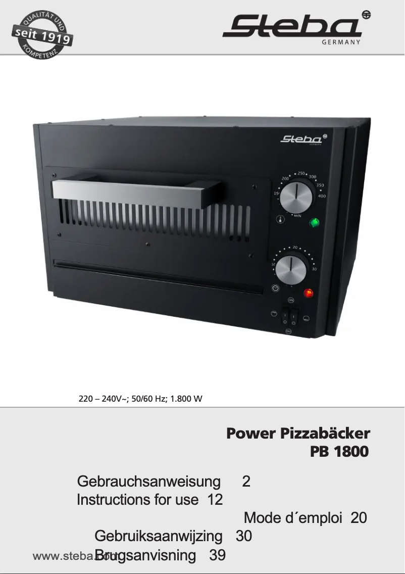 Page 1 de la notice Manuel utilisateur Steba PB 1800