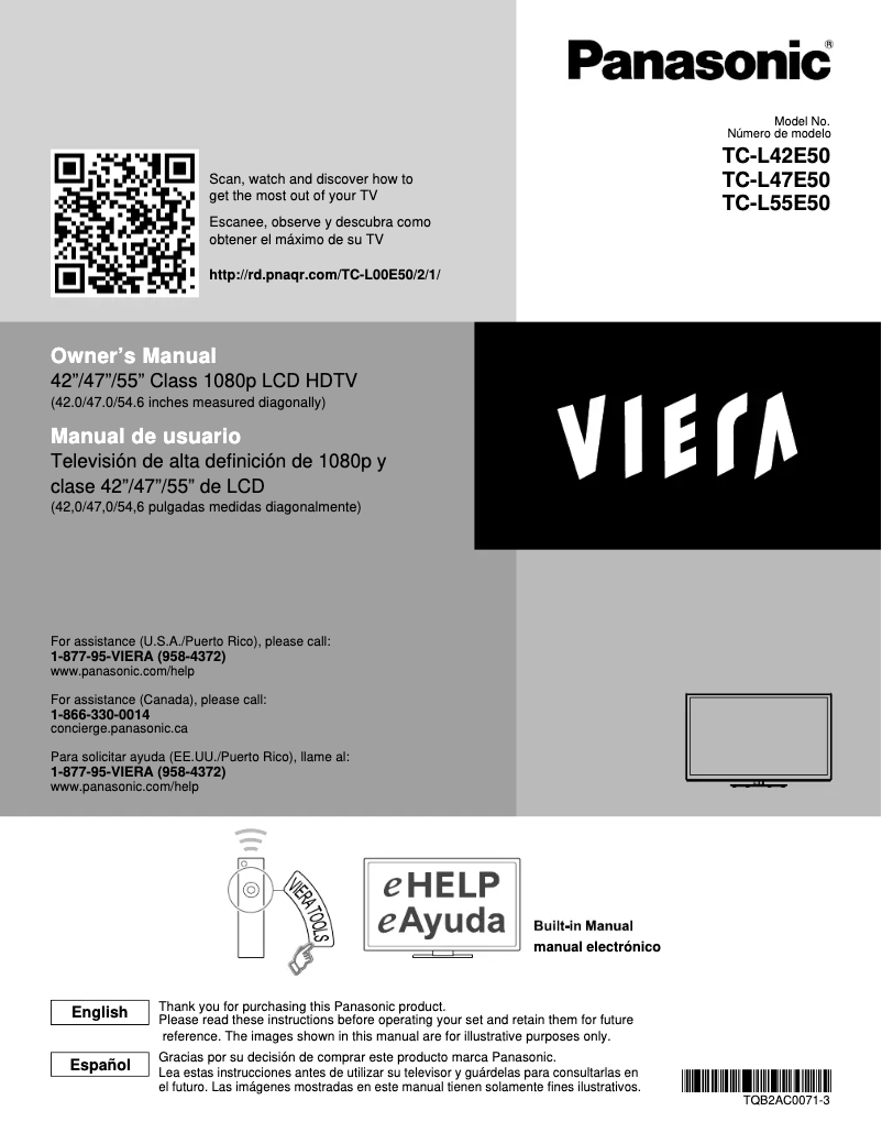 Page 1 de la notice Manuel utilisateur Panasonic Viera TC-L55E50