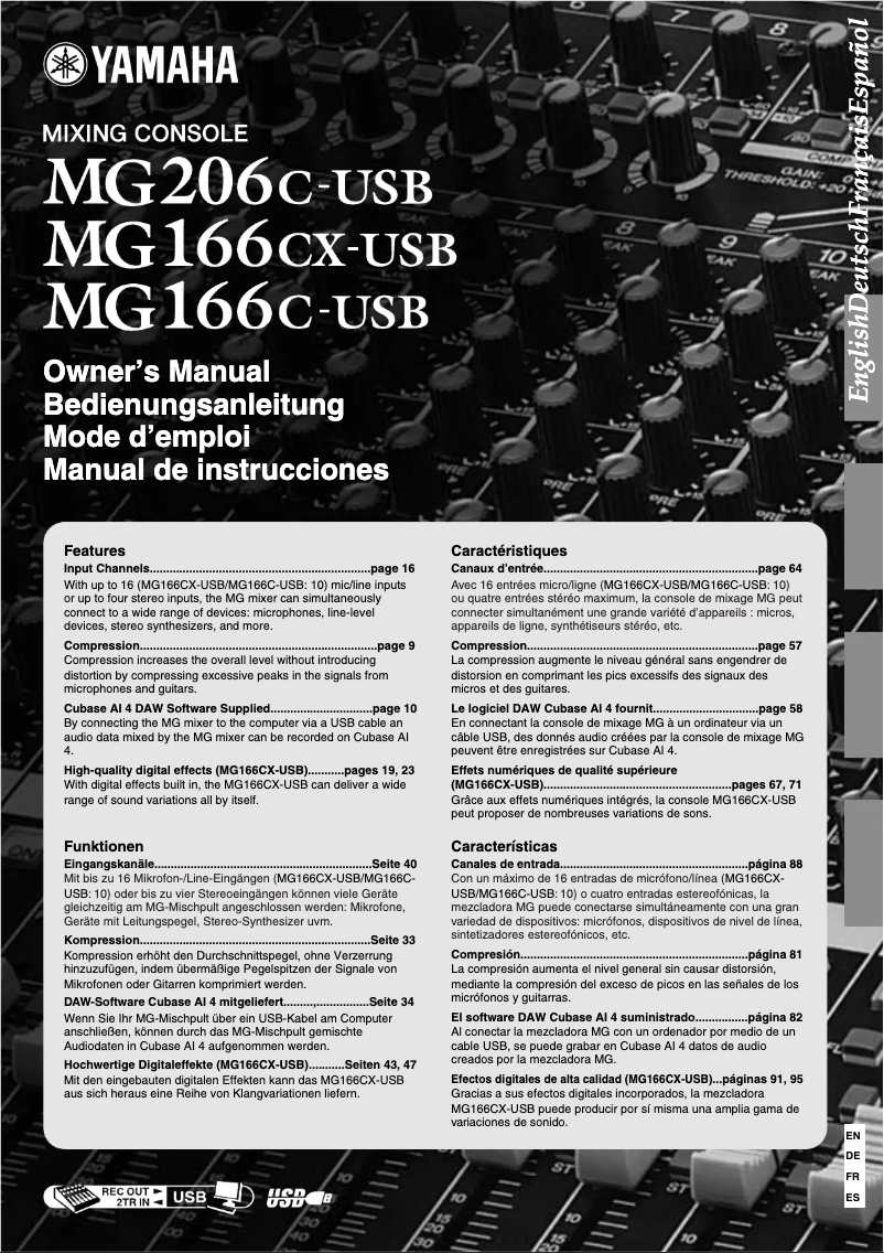 Page 1 de la notice Manuel utilisateur Yamaha MG166C-USB
