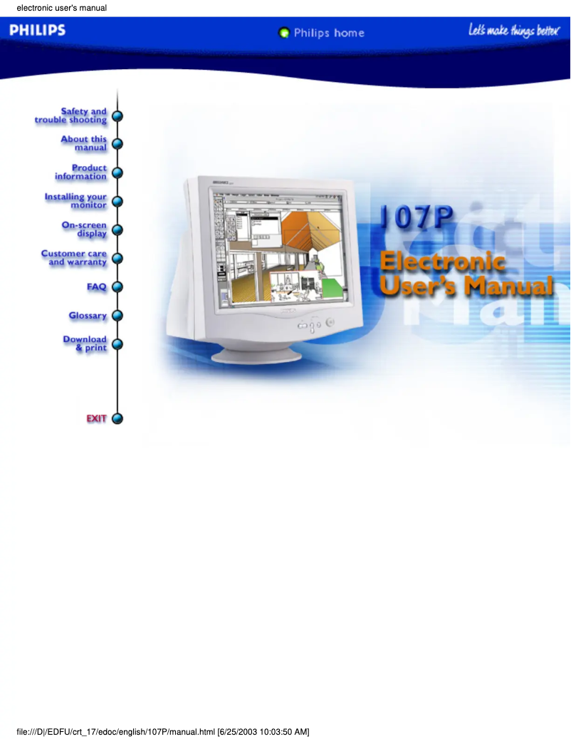 Page 1 of the manual User Manual Philips Brilliance 107P4