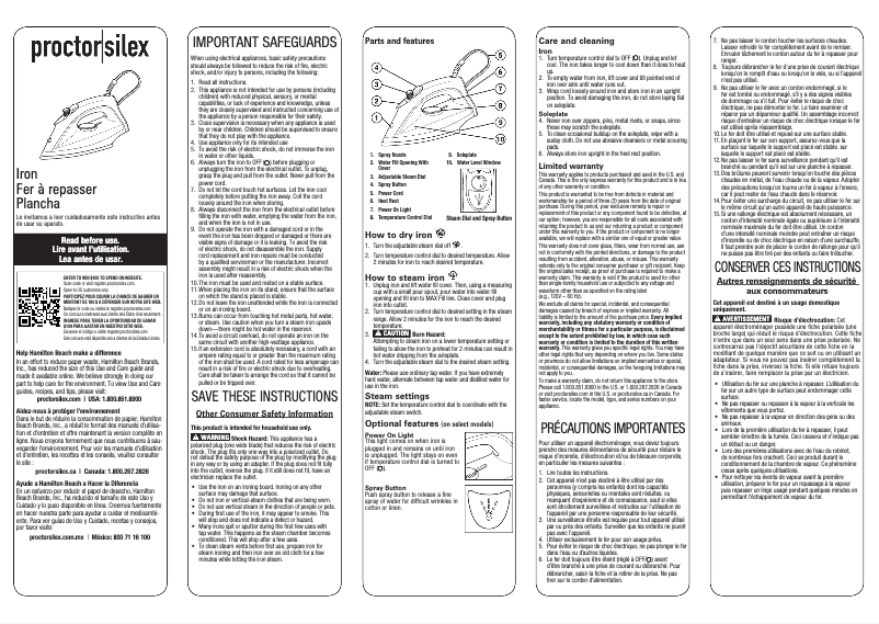 Page 1 de la notice Manuel utilisateur Proctor Silex 17291PS