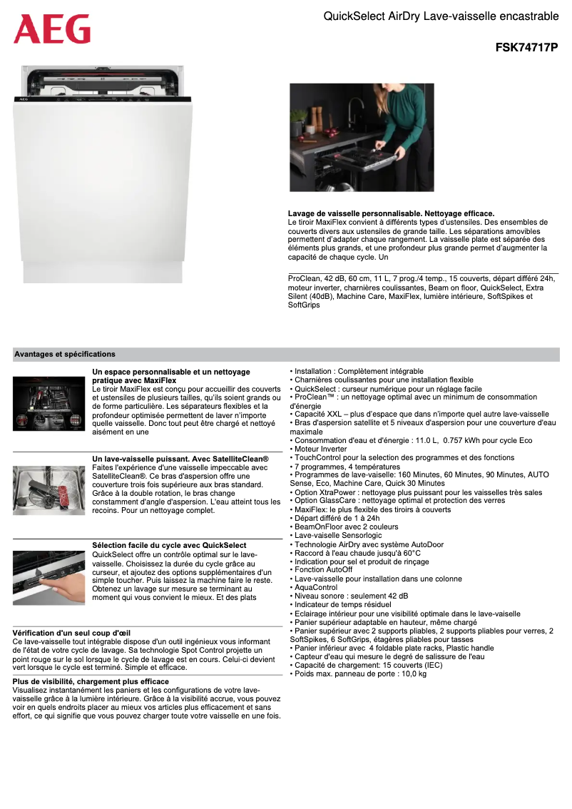 Page 1 de la notice Fiche technique AEG FSK74717P