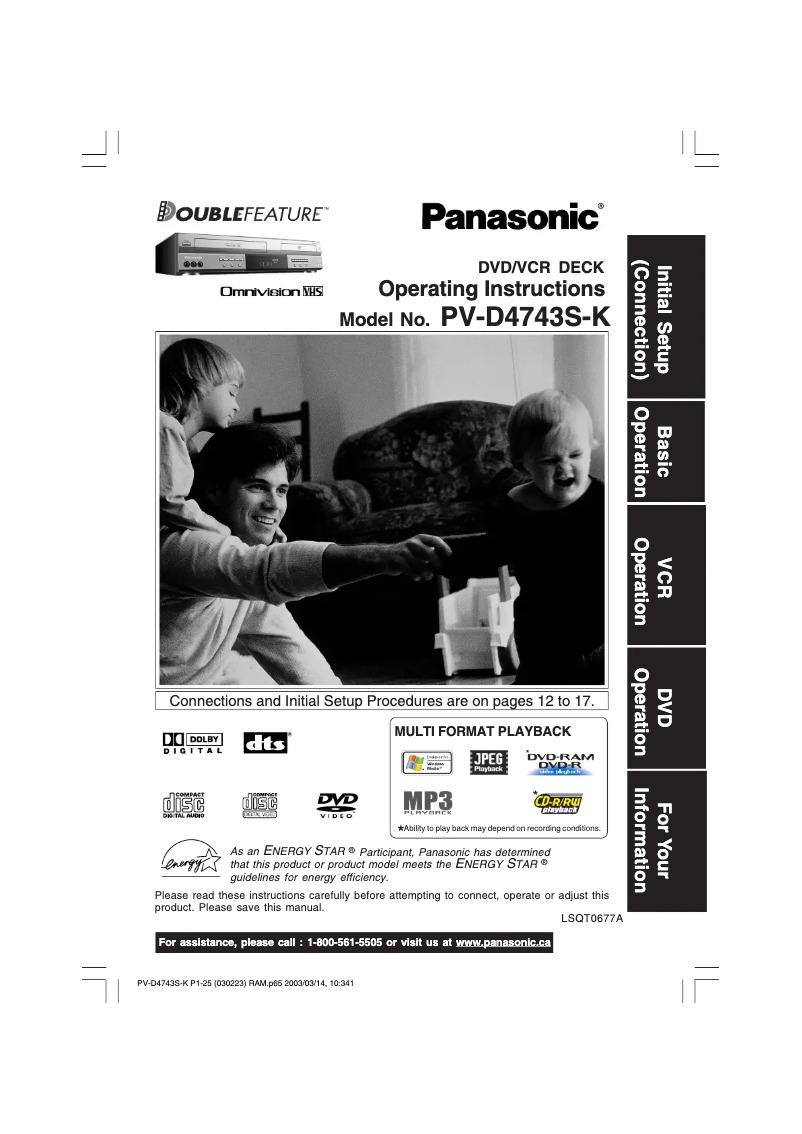 Page 1 de la notice Manuel utilisateur Panasonic PV-D4743SK