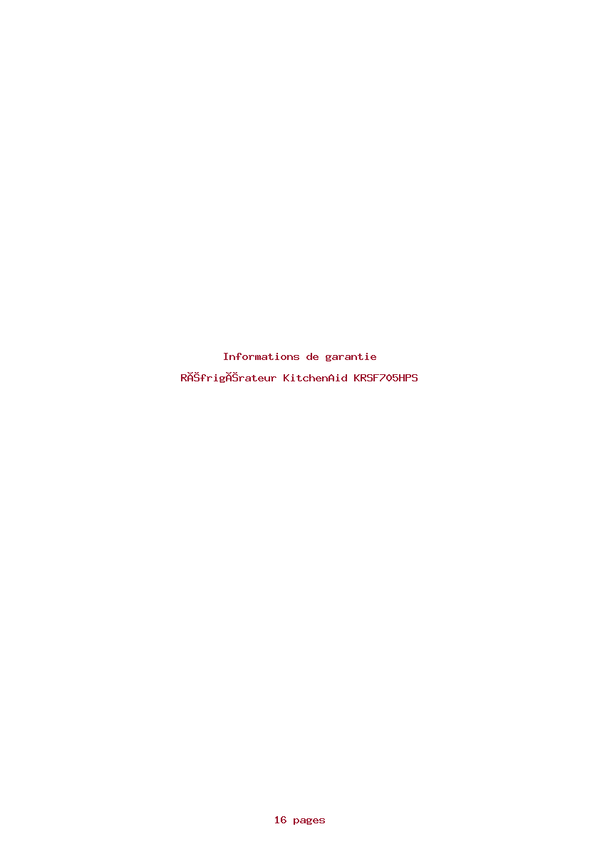 Page 1 de la notice Informations de garantie KitchenAid KRSF705HPS