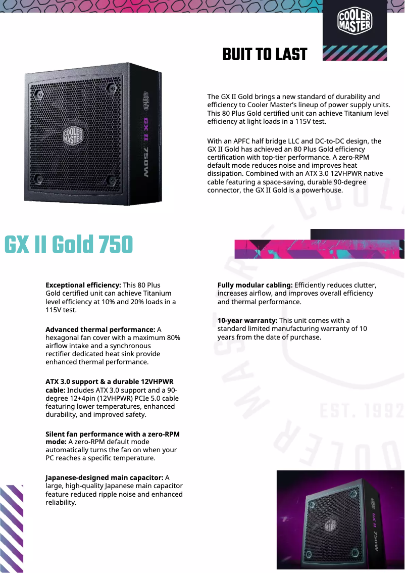Page 1 de la notice Fiche technique Cooler Master GX II Gold 750