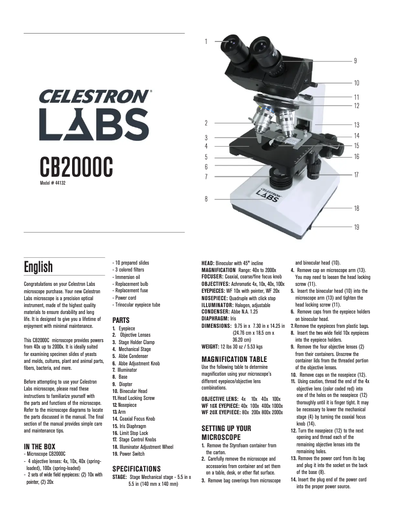 Page 1 de la notice Manuel utilisateur Celestron Labs CB2000C