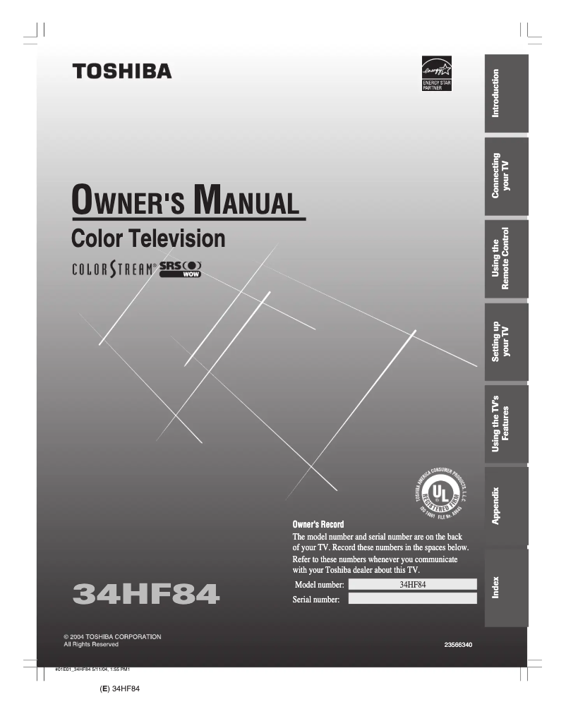 Página 1 del manual Manual de usuario Toshiba TheaterWide 34HF84