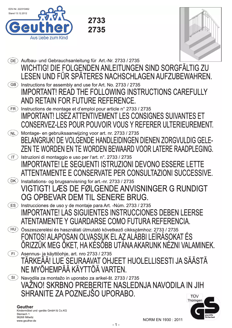 Page 1 de la notice Manuel utilisateur Geuther 2733