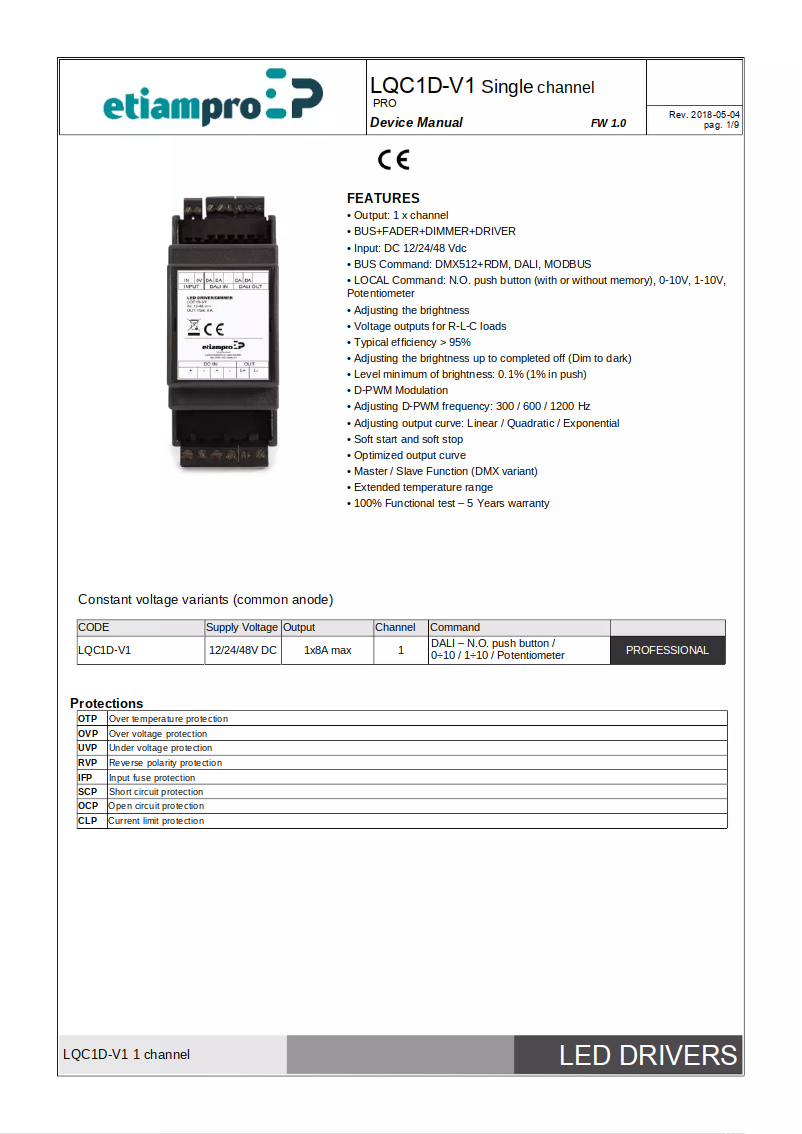 Image de la première page du manuel de l'appareil LQC1D-V1